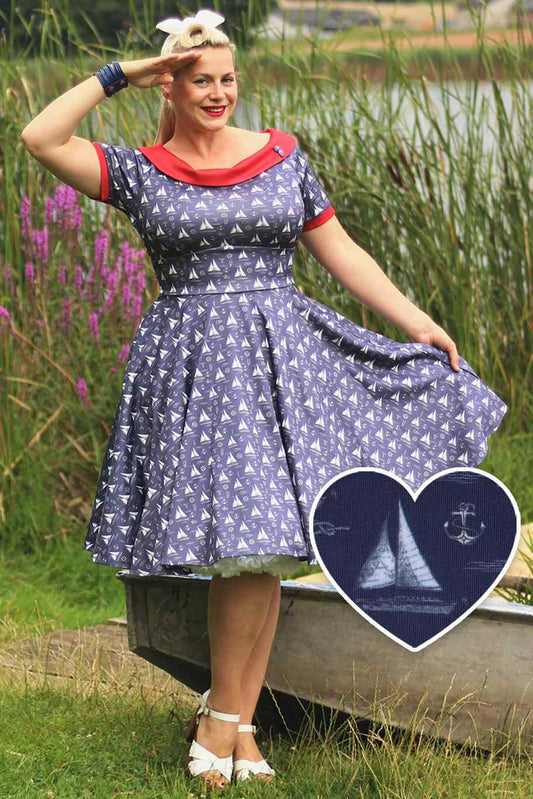 Darlene Nautical Sailboat Off Shoulder Dress