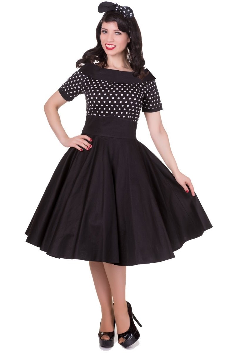 Darlene Black and White Polka Dot Swing Dress
