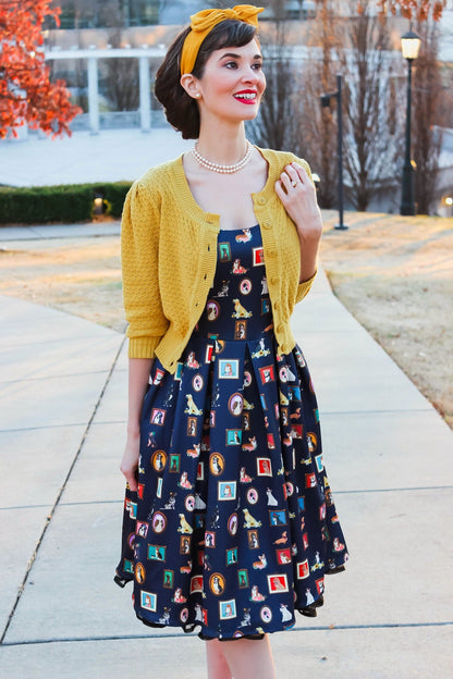Amanda Dog Frame Circle Dress In Navy Blue
