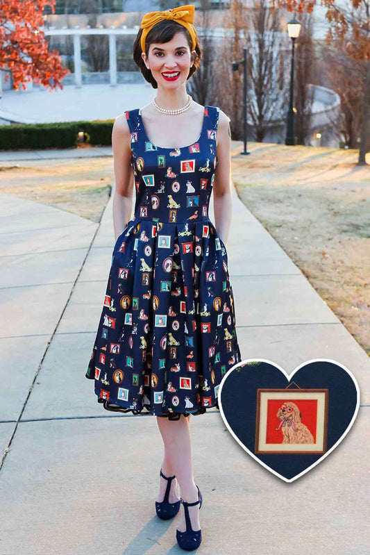 Amanda Dog Frame Circle Dress In Navy Blue