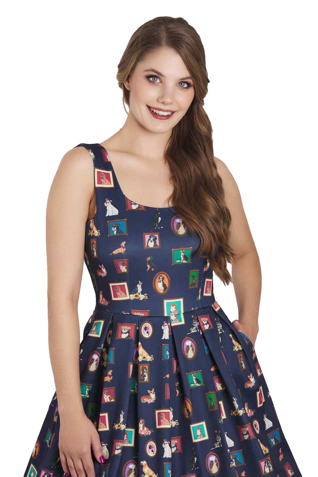 Amanda Dog Frame Circle Dress In Navy Blue