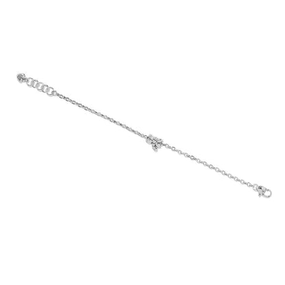 Brighton bracelet with silver-plated chain, small flower charm, crystal accent, and lobster clasp on a white background