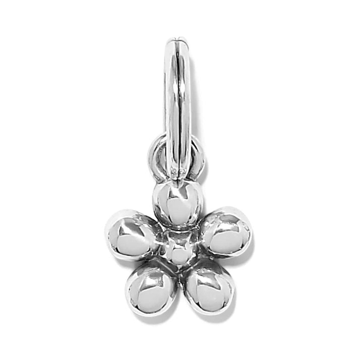 Brighton flower charm with silver-plated beaded petals and small loop for attachment on a white background