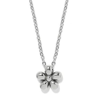Brighton pendant necklace with silver-plated flower charm and delicate cable chain on a white background