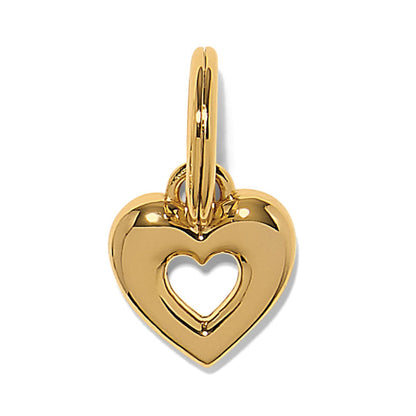Brighton heart charm pendant in gold-plated finish with cut-out heart center and split ring on a white background
