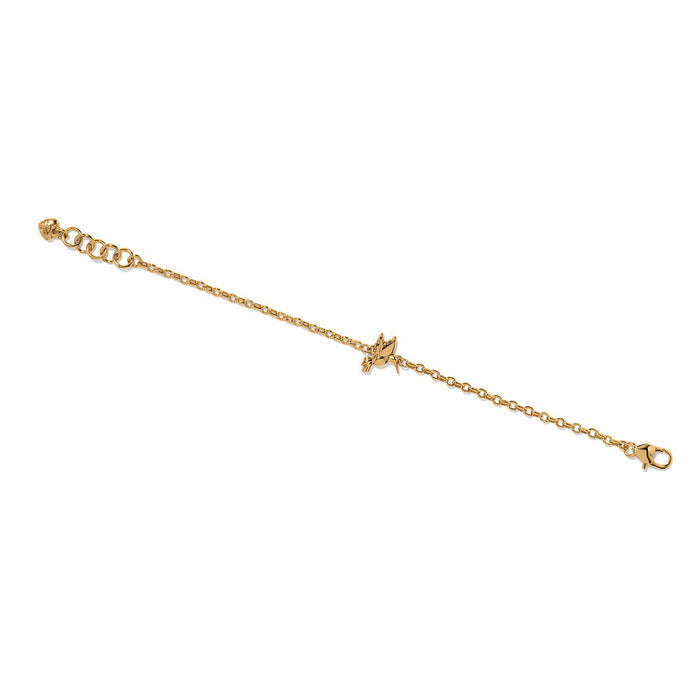 Brighton gold-plated chain bracelet with bird charm, lobster clasp, and adjustable extender on a white background