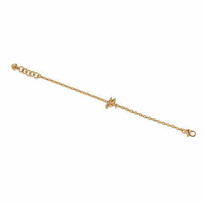 Brighton gold-plated chain bracelet with bird charm, lobster clasp, and adjustable extender on a white background