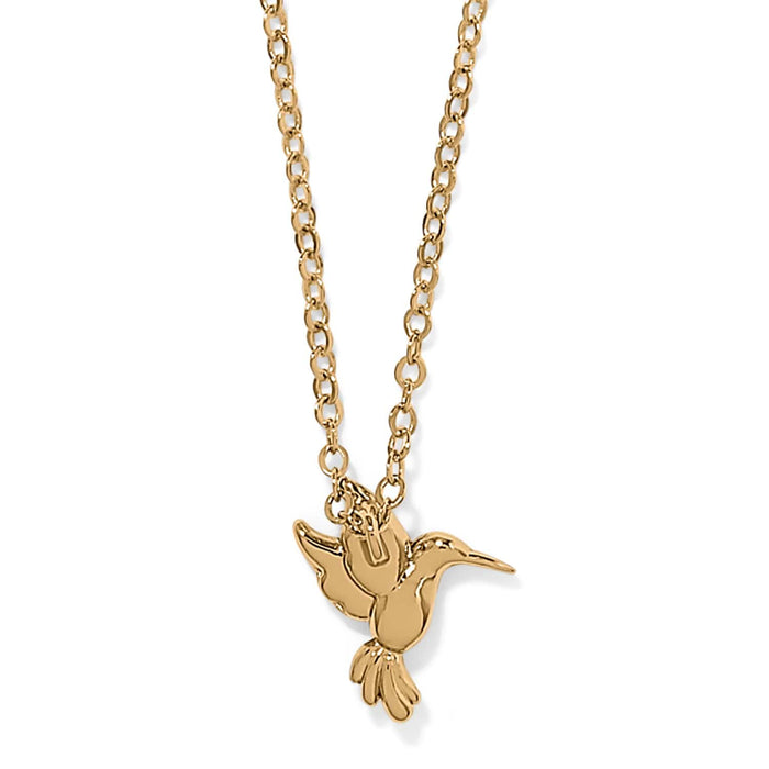 Brighton hummingbird pendant necklace with gold-plated finish and detailed wing accents on a white background