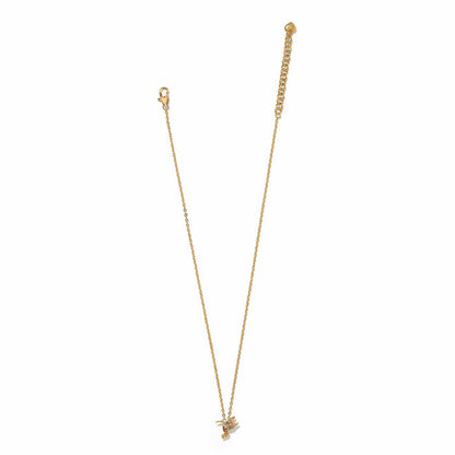 Brighton gold-plated chain necklace with hummingbird pendant featuring crystal accents and lobster clasp on a white background