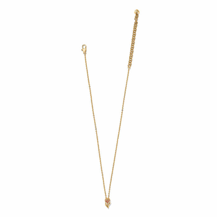 Brighton gold-plated pendant necklace with small crystal floral charm and lobster clasp on a white background