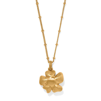 Brighton pendant necklace with gold-plated flower pendant on a beaded gold-plated chain on a white background