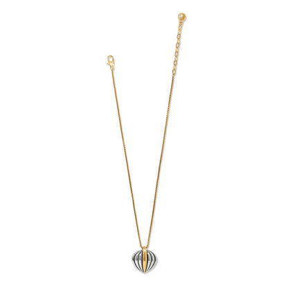 Brighton pendant necklace with two-tone fluted teardrop charm and gold-tone box chain on a white background