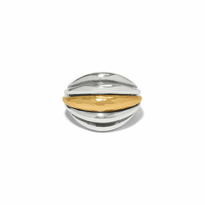 Brighton ring with two-tone domed design featuring silver-tone bands and hammered gold-tone center on a white background