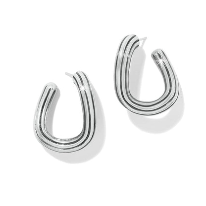 Brighton hoop earrings with silver-plated curved U-shape design and grooved ridge detail on a white background