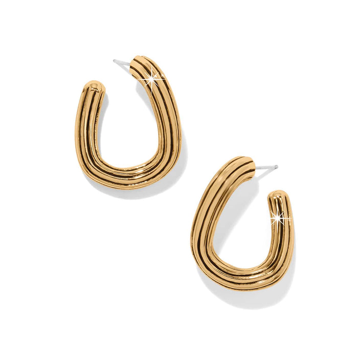 Brighton hoop earrings with gold-plated ribbed elongated oval design and post backs on a white background