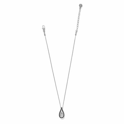 Brighton pendant necklace with silver-plated teardrop pendant, fine chain, and lobster clasp on a white background
