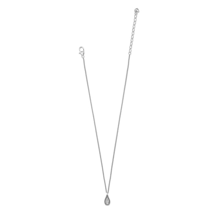 Brighton pendant necklace with silver-plated teardrop charm, crystal accents, and lobster clasp on a white background