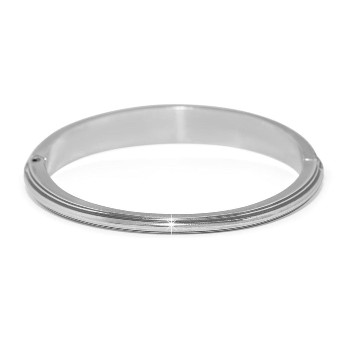 Brighton bangle bracelet with silver-plated finish and grooved channel detail along the outer edge on a white background