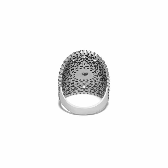 Brighton ring shown from the back with openwork dome design and smooth two-tone band on a white background