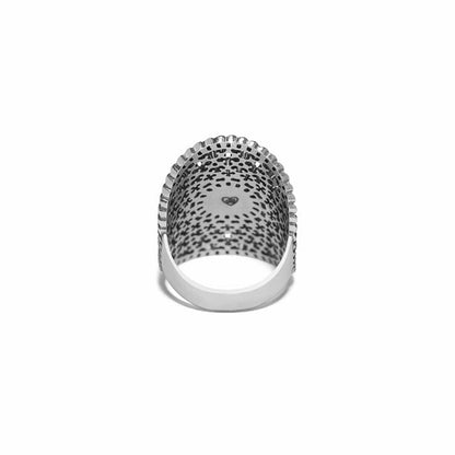 Brighton ring shown from the back with openwork dome design and smooth two-tone band on a white background
