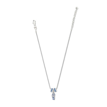 Brighton charm necklace with silver-plated chain, blue crystal rondelles, and enamel flip-flop charm on a white background