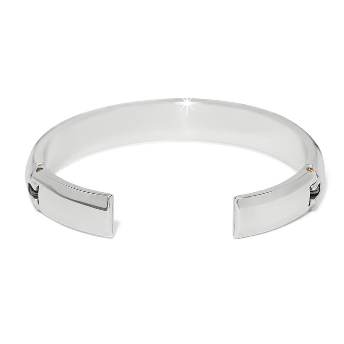 Brighton cuff bracelet with silver-plated polished finish and hinged open design shown from the front on a white background