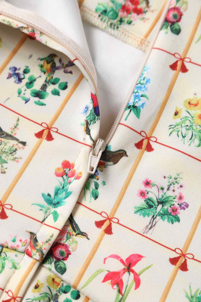 Amanda Cream Floral & Bird Flared Dress