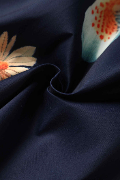 Lily Floral Bunch Off Shoulder Dress In Navy Blue