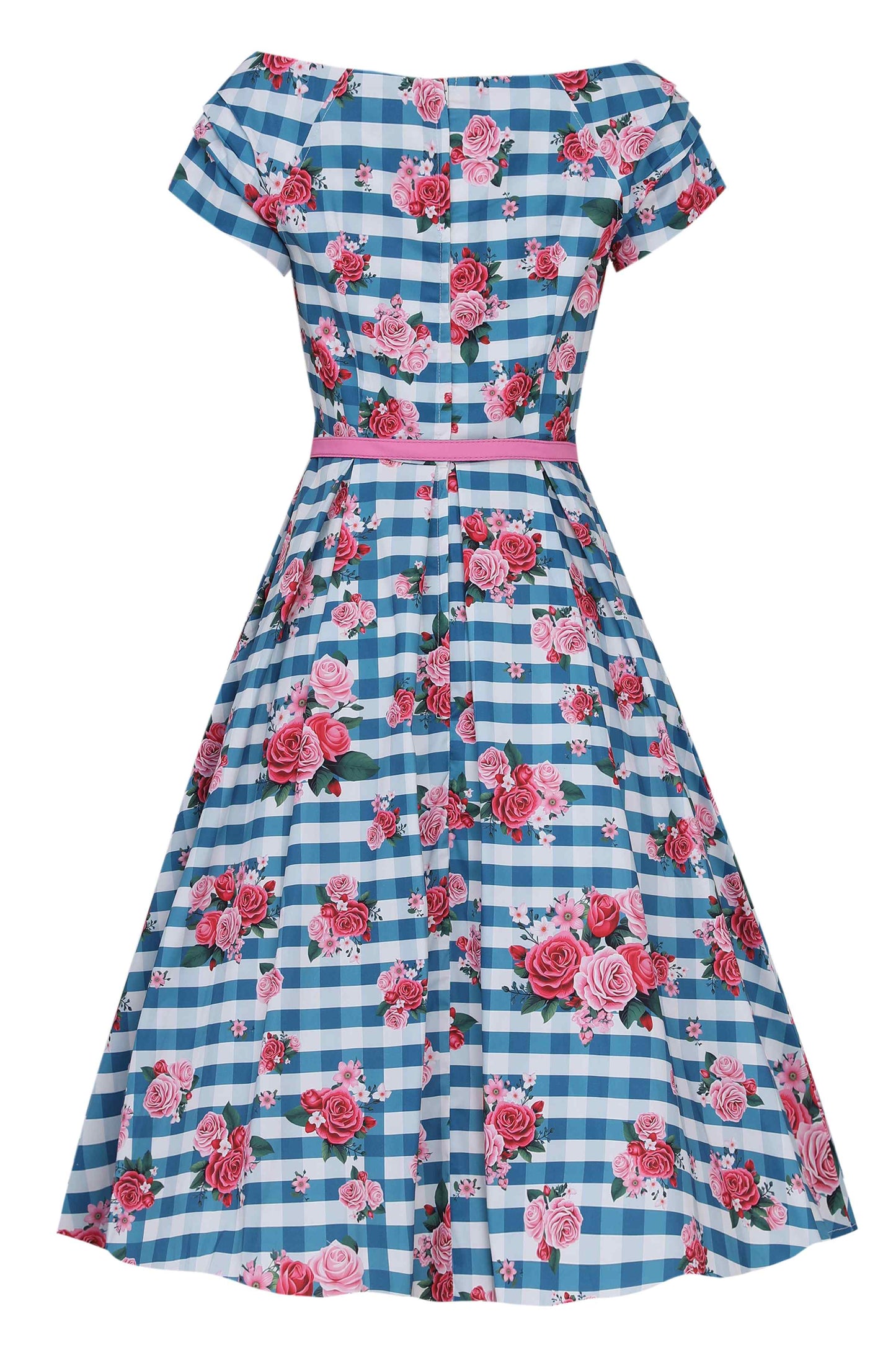 Lily Floral Off Shoulder Dress In Blue Gingham