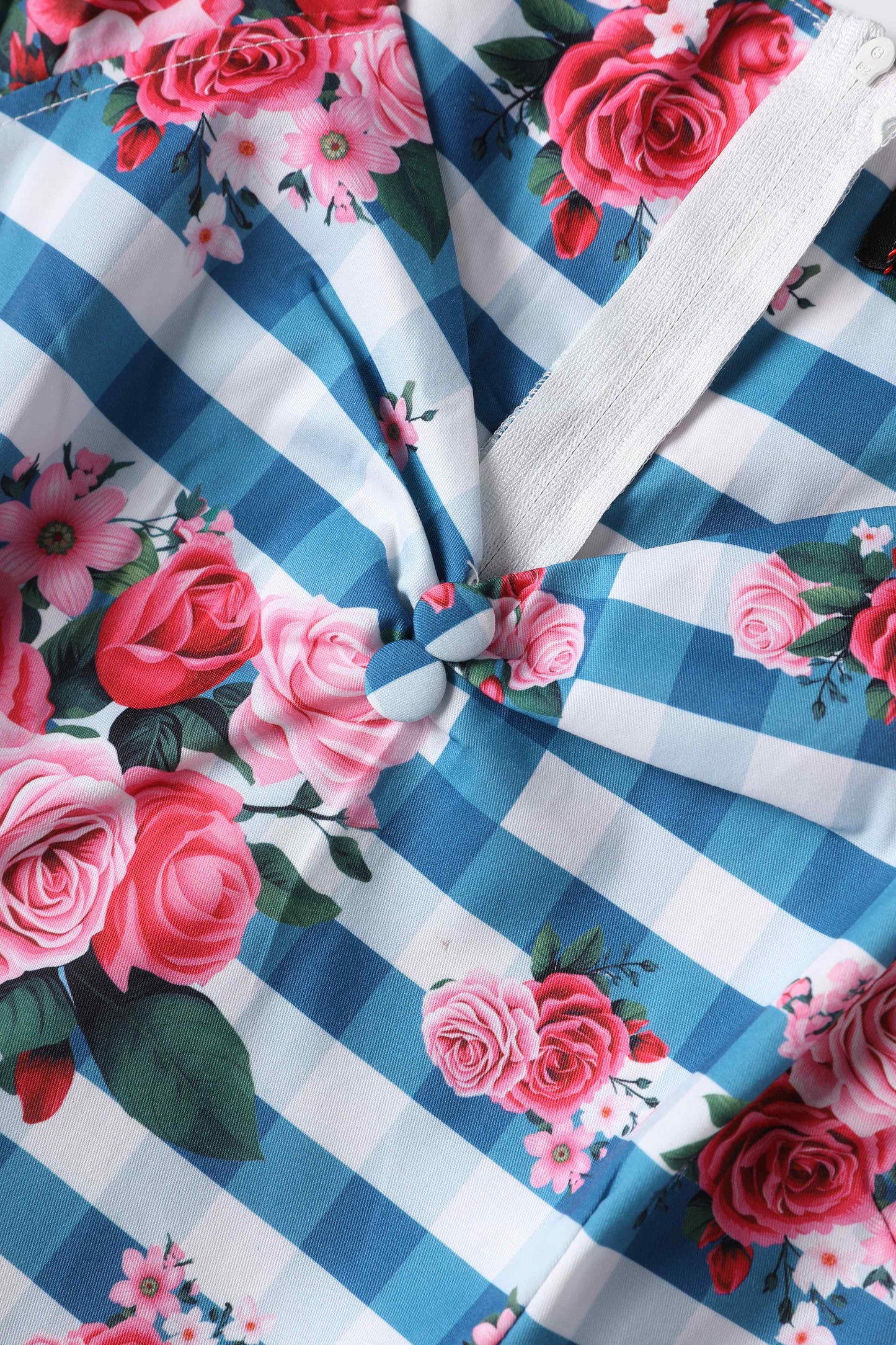 Lily Floral Off Shoulder Dress In Blue Gingham