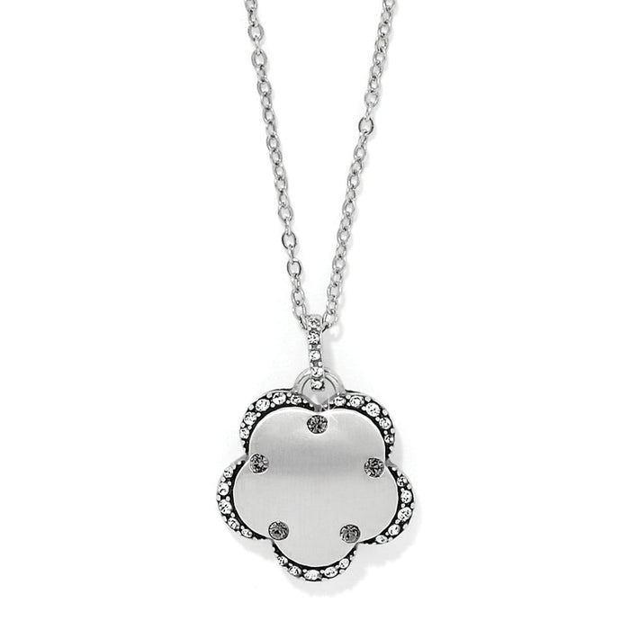 Brighton pendant necklace with silver-plated scalloped flower shape and crystal accents on a white background