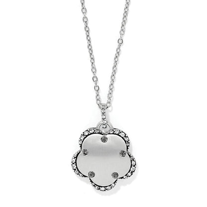 Brighton pendant necklace with silver-plated scalloped flower shape and crystal accents on a white background