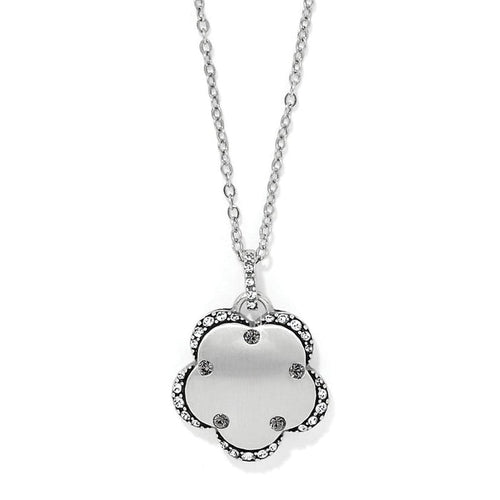 Brighton pendant necklace with silver-plated scalloped flower shape and crystal accents on a white background