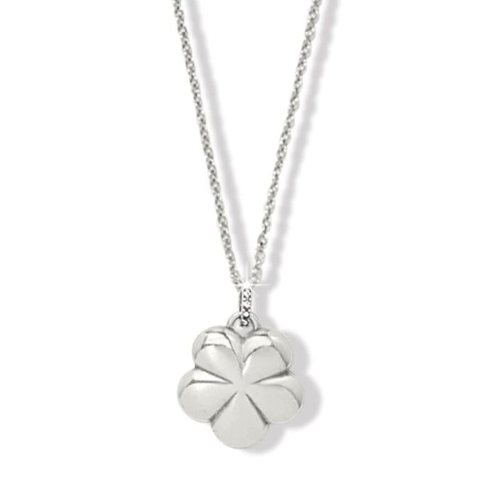 Brighton pendant necklace with silver-plated flower charm and delicate chain on a white background