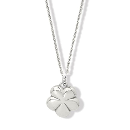 Brighton pendant necklace with silver-plated flower charm and delicate chain on a white background