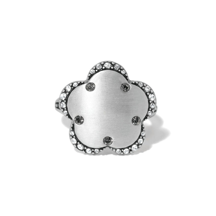 Brighton silver-plated flower-shaped ring with crystal-edged petals and crystal accents at center on a white background