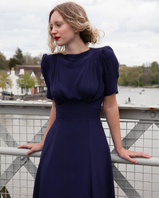 1940s 'Girl Friday' Tea Dress - Navy