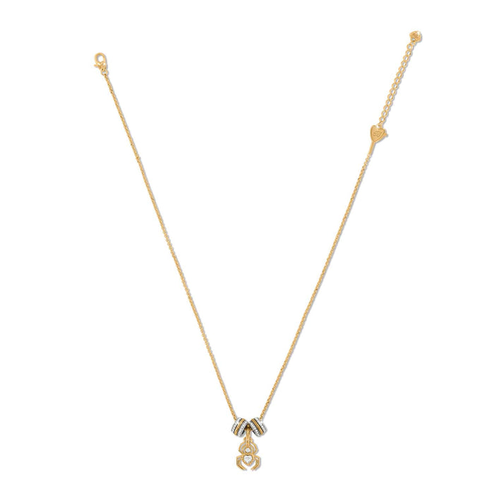 Brighton gold-plated pendant necklace with crystal spider charm and enamel accent rings on a white background