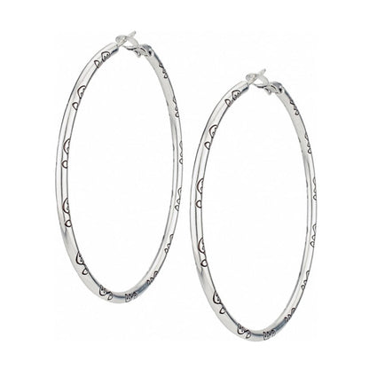Brighton hoop earrings in silver-plated finish with engraved scroll detailing along the inner edges on a white background