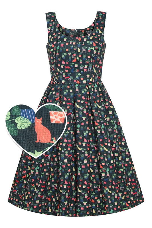 Amanda Green Cat & Plant Swing Dress