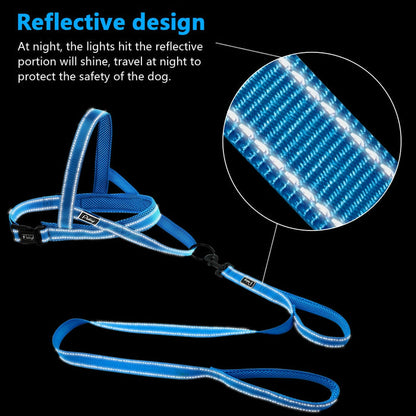 Green No Pull Reflective Harness & Leash Set - Dogs and Horses