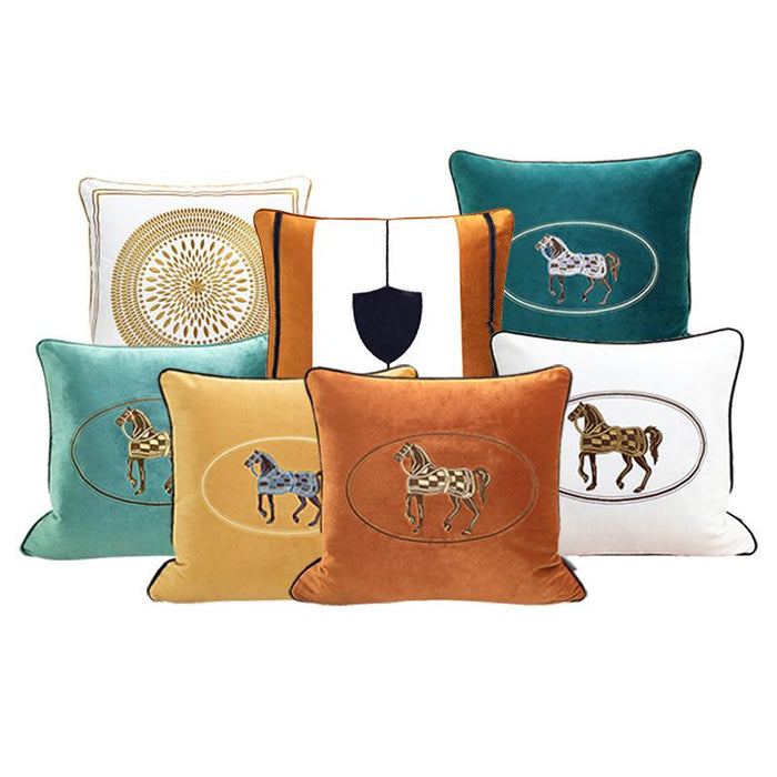 Greta Embroidered Velvet Pillow Cover Green