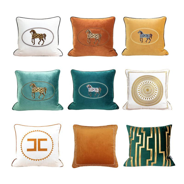 Greta Embroidered Velvet Pillow Cover Green