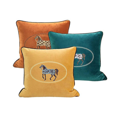 Greta Embroidered Velvet Pillow Cover Green