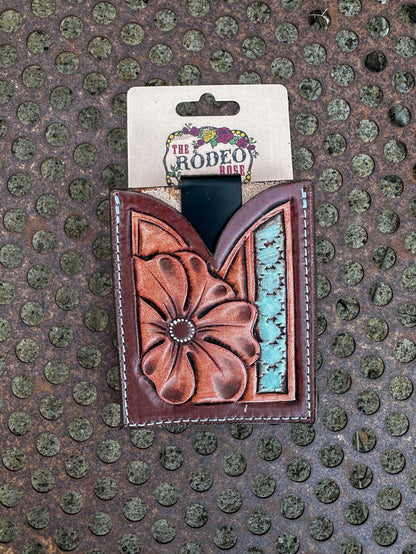 Hand Tooled Leather Boot Wallet with Flower and Southwest Bar