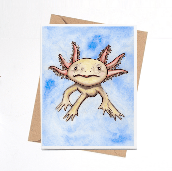 PinkPolish Design Note Cards "Axolotl Cutie" Handmade Notecard
