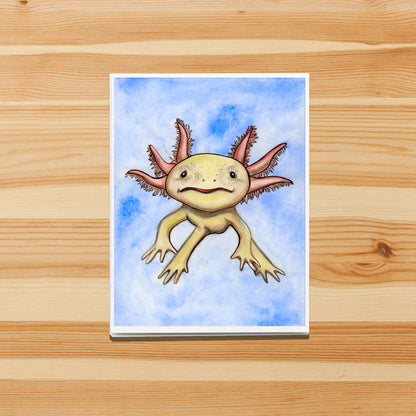PinkPolish Design Note Cards "Axolotl Cutie" Handmade Notecard