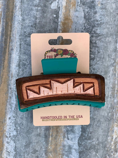 Handtooled Leather Hair clip Southwest