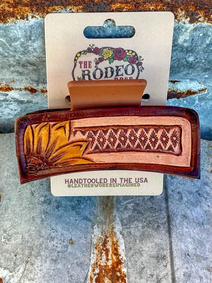 Handtooled Leather Sunflower Hair Clip