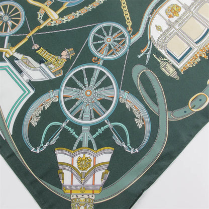 Horse Carriage Green Silk Scarf / 90cm